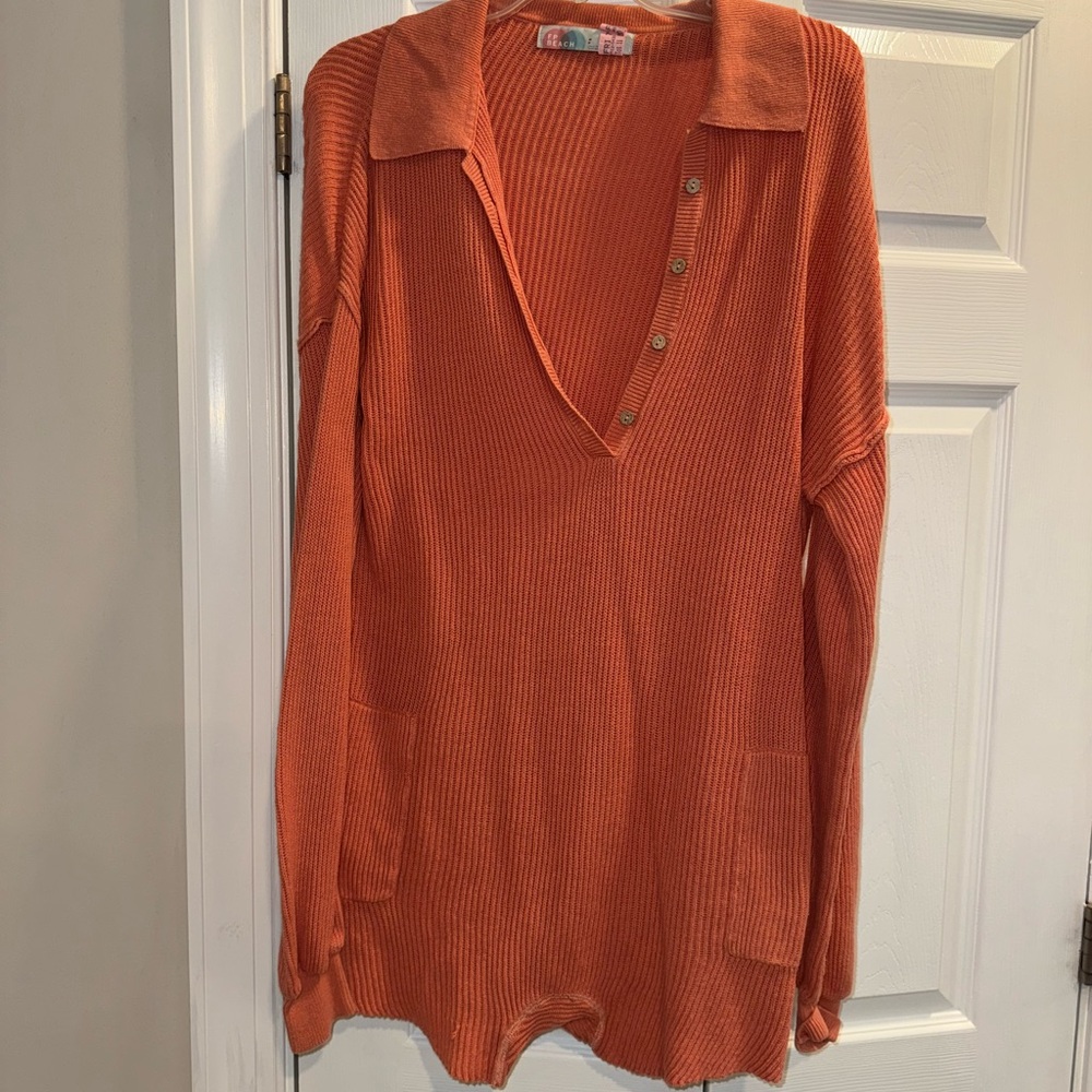 Free People Burnt Orange Ribbed Romper